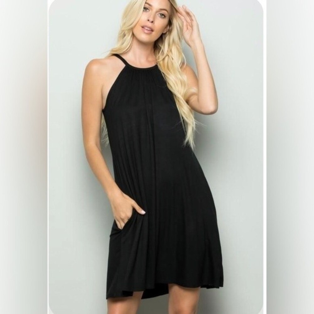 Nicole Miller black trapeze swing dress with pockets size XS NWOT